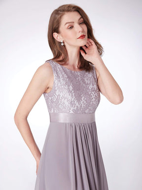 Color=Grey | Sleeveless Long Evening Dress With Lace Bodice-Grey 6