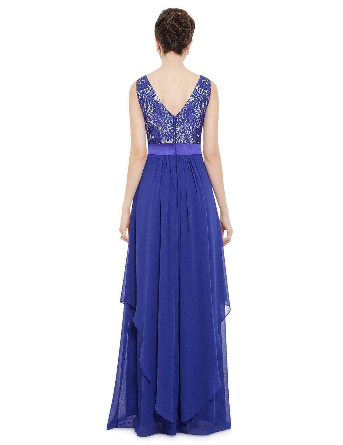 Color=Sapphire Blue | Sleeveless Long Evening Dress With Lace Bodice-Sapphire Blue 3