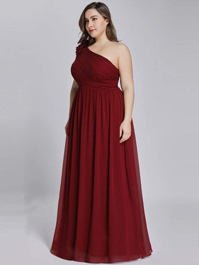 Color=Burgundy | Plus Size Ruched One Shoulder Evening Dress-Burgundy 4