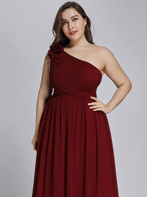 Color=Burgundy | Plus Size Ruched One Shoulder Evening Dress-Burgundy 5