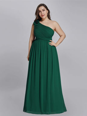 Color=Dark Green | Plus Size Ruched One Shoulder Evening Dress-Dark Green 1
