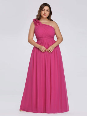 Color=Hot Pink | Plus Size Ruched One Shoulder Evening Dress-Hot Pink 3
