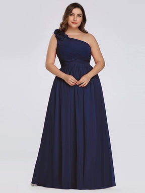 Color=Navy Blue | Plus Size Ruched One Shoulder Evening Dress-Navy Blue 3