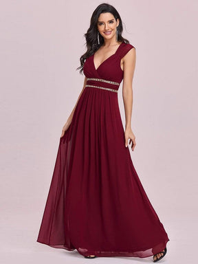 Color=Burgundy | Sleeveless Grecian Style Evening Dress-Burgundy 1