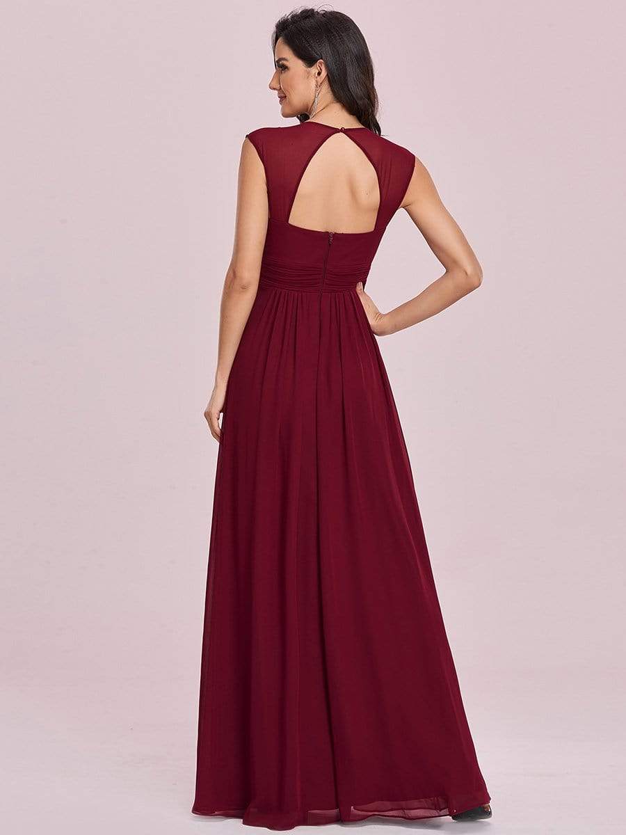 Color=Burgundy | Sleeveless Grecian Style Evening Dress-Burgundy 2