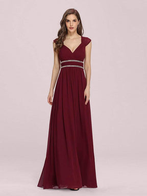 Color=Burgundy | Sleeveless Grecian Style Evening Dress-Burgundy 3