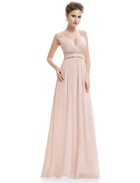 COLOR=Blush | Sleeveless Grecian Style Evening Dress-Blush 1
