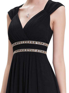 COLOR=Black | Sleeveless Grecian Style Evening Dress-Black 4