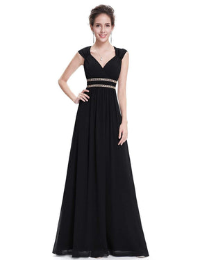 COLOR=Black | Sleeveless Grecian Style Evening Dress-Black 1