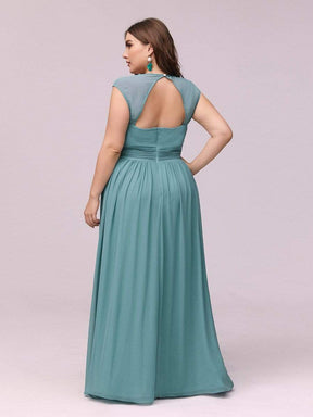 COLOR=Dusty Blue | Sleeveless Grecian Style Evening Dress-Dusty Blue 2