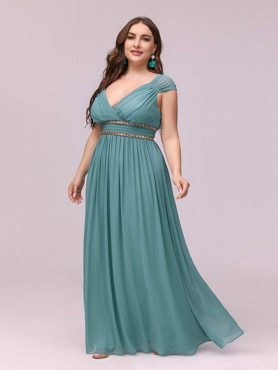 COLOR=Dusty Blue | Sleeveless Grecian Style Evening Dress-Dusty Blue 1