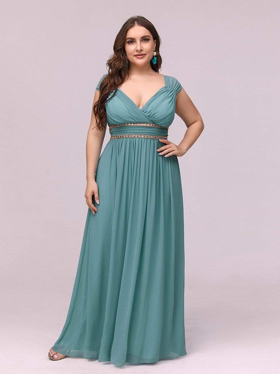 COLOR=Dusty Blue | Sleeveless Grecian Style Evening Dress-Dusty Blue 4