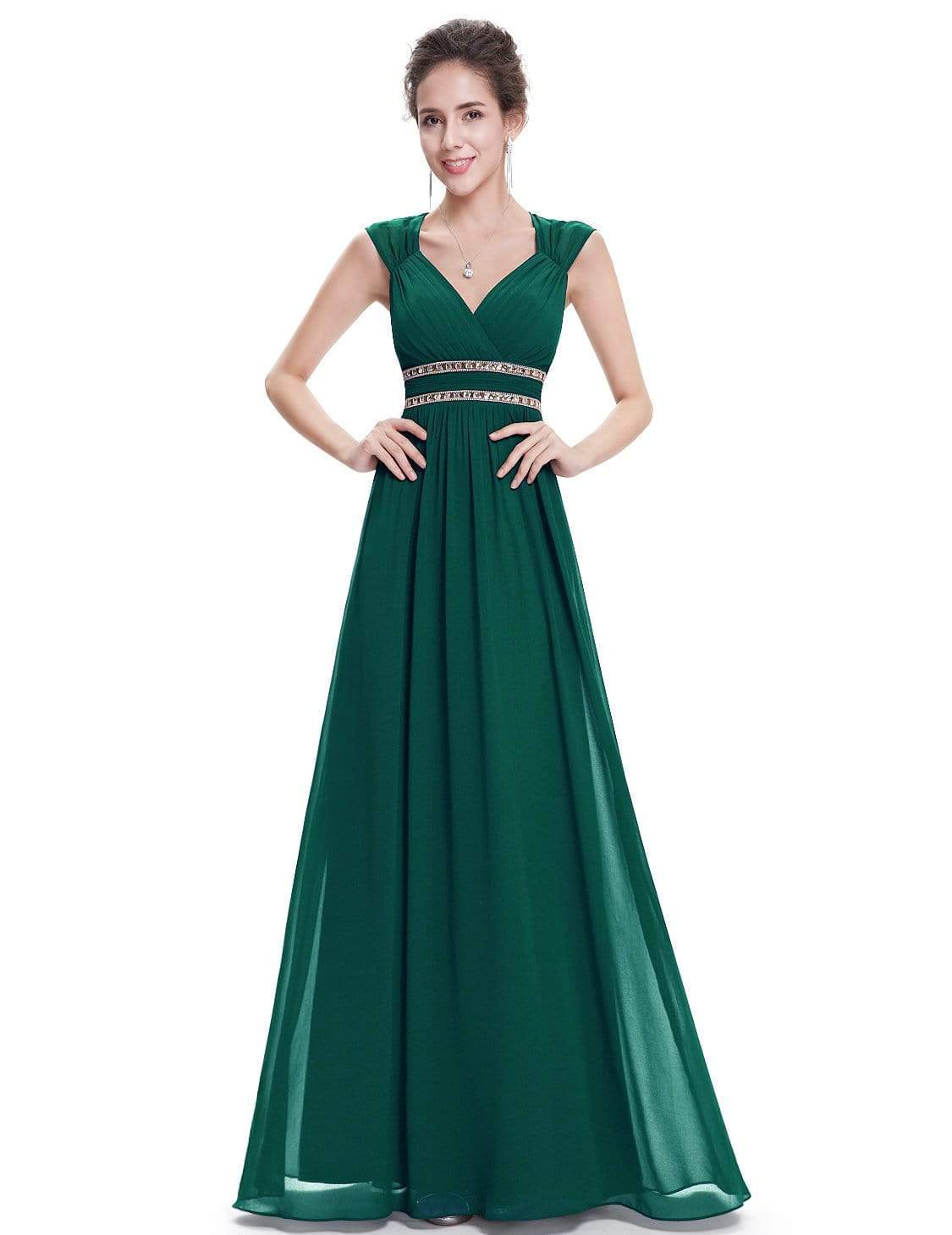 COLOR=Dark Green | Sleeveless Grecian Style Evening Dress-Dark Green 1