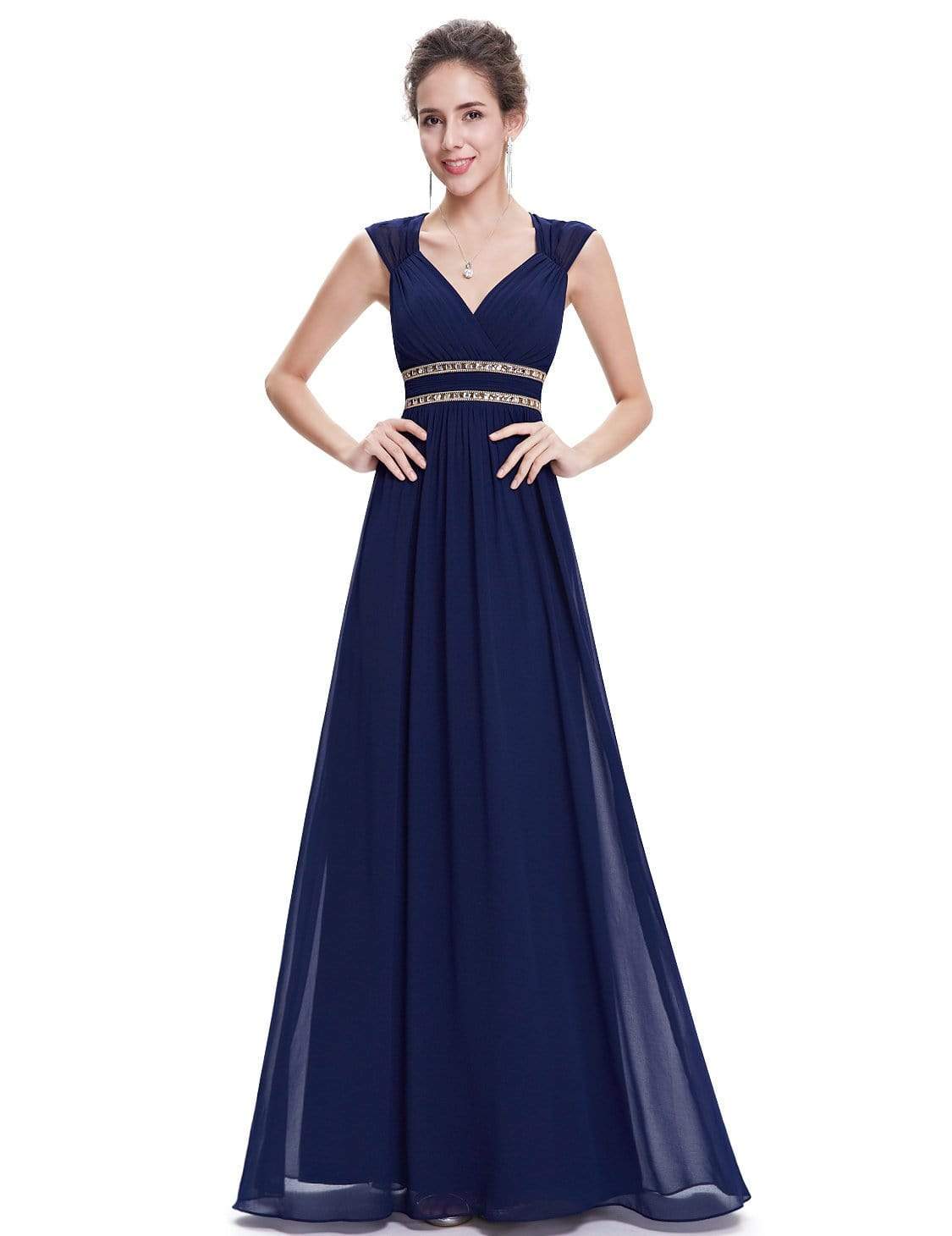 COLOR=Navy Blue | Sleeveless Grecian Style Evening Dress-Navy Blue 1