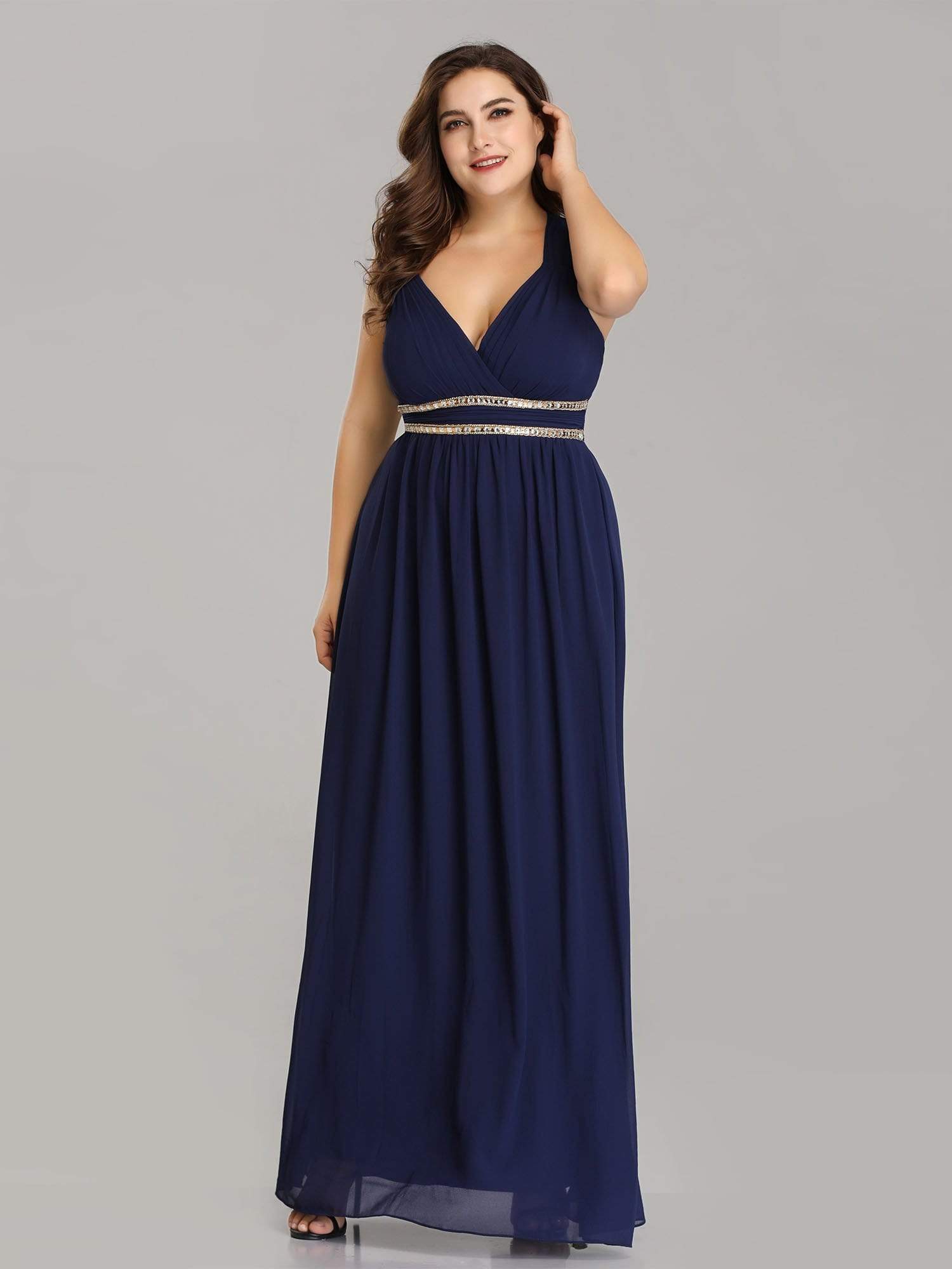 COLOR=Navy Blue | Sleeveless Grecian Style Evening Dress-Navy Blue 7