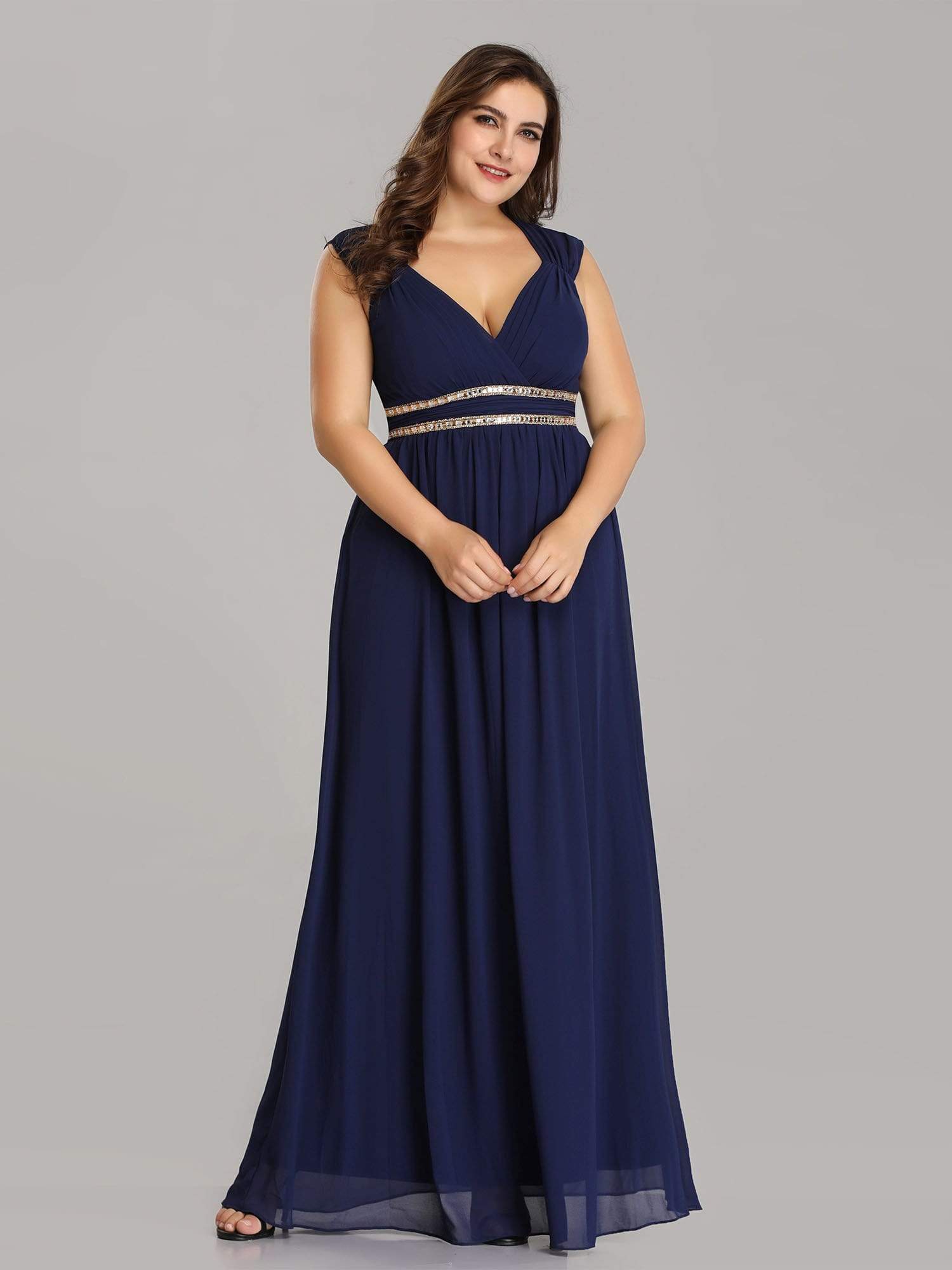 Color=Navy Blue | Sleeveless Grecian Style Evening Dress-Navy Blue 6