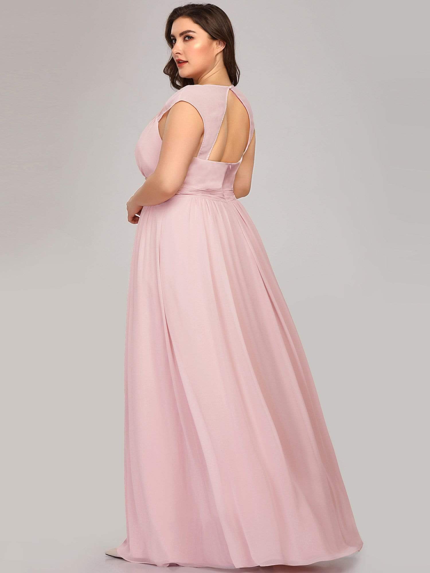 Color=Pink | Plus Size Sleeveless Grecian Style Evening Dress-Pink 3