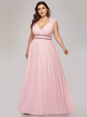 Color=Pink | Plus Size Sleeveless Grecian Style Evening Dress-Pink 1