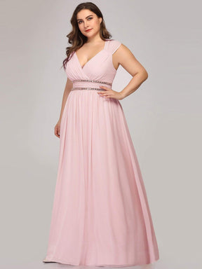 Color=Pink | Plus Size Sleeveless Grecian Style Evening Dress-Pink 4