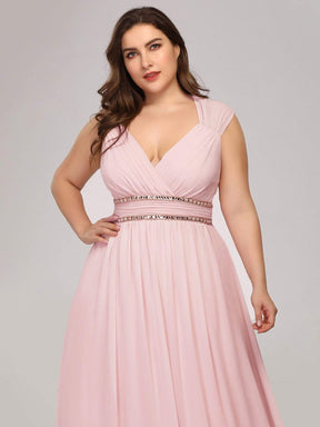 Color=Pink | Plus Size Sleeveless Grecian Style Evening Dress-Pink 5