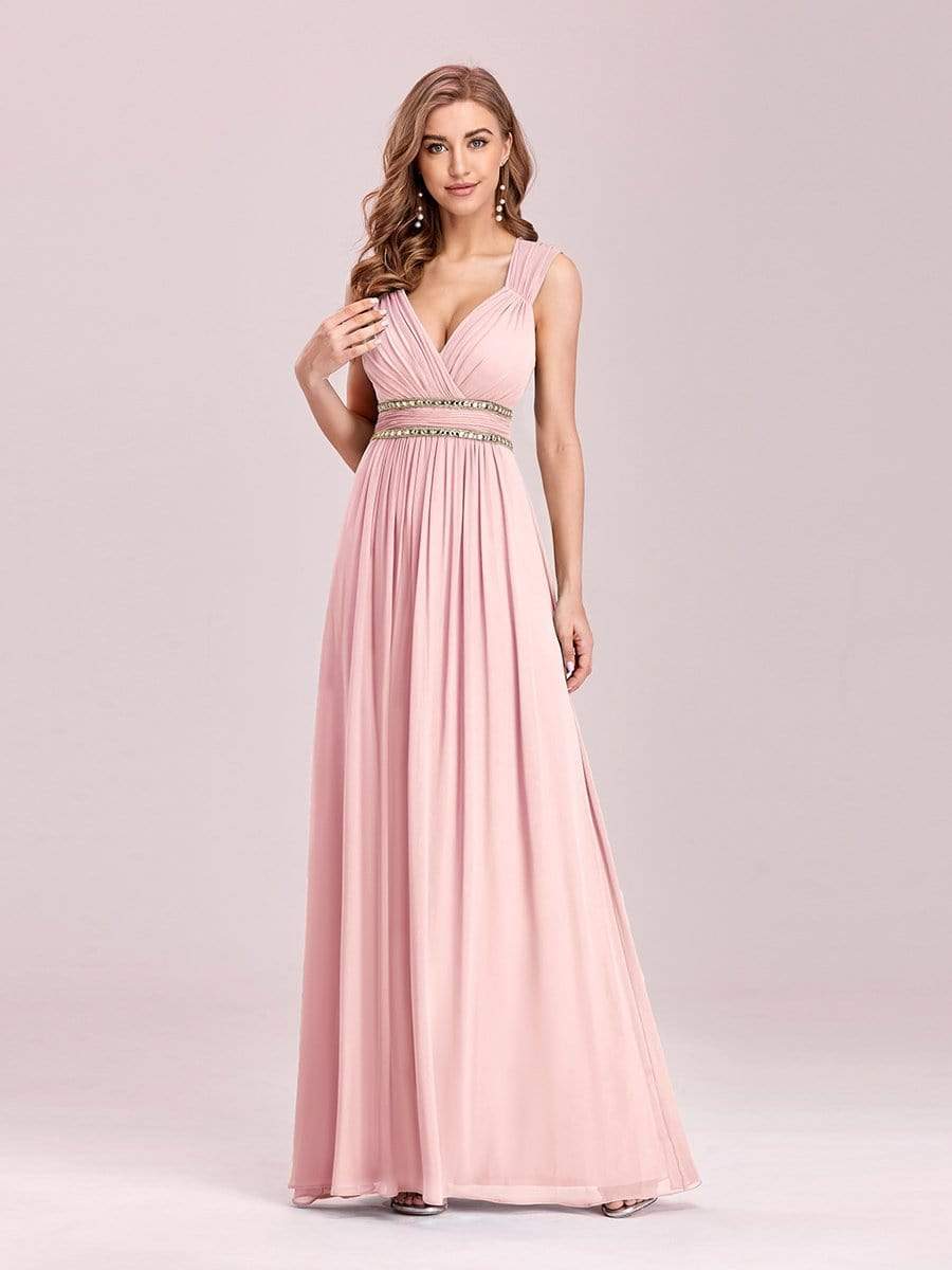 COLOR=Pink | Sleeveless Grecian Style Evening Dress-Pink 1