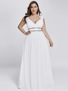 COLOR=White | Sleeveless Grecian Style Evening Dress-White 6