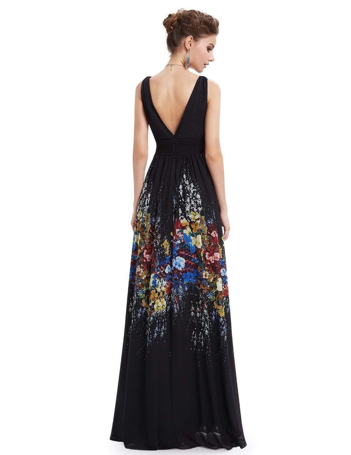 Color=Black | Sleeveless Long Floral Maxi Dress-Black 4