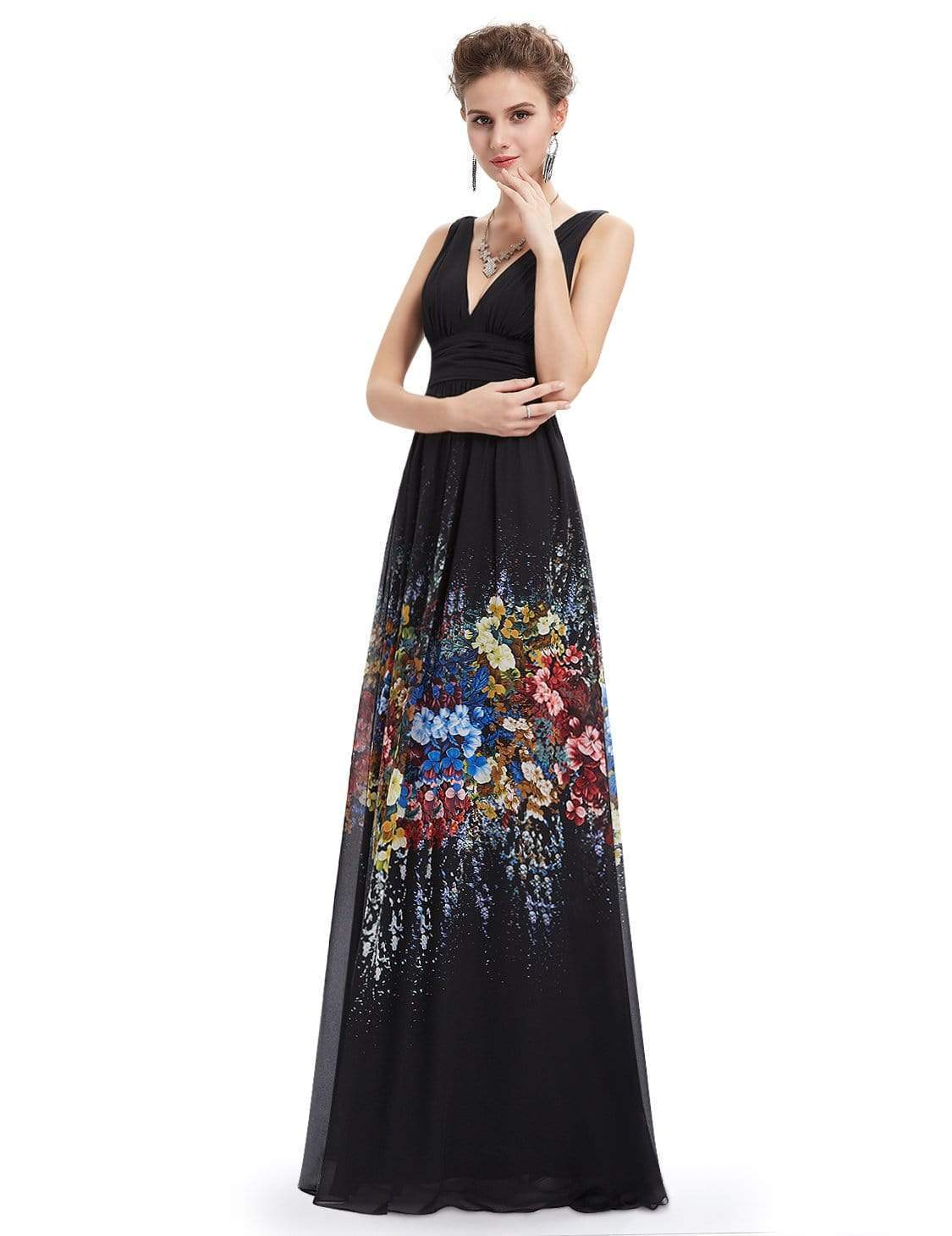 Color=Black | Sleeveless Long Floral Maxi Dress-Black 6