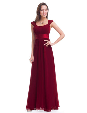 Color=Burgundy | Sleeveless Floor Length Evening Dress With Empire Waist-Burgundy 4