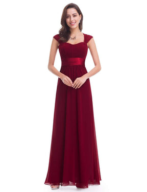 Color=Burgundy | Sleeveless Floor Length Evening Dress With Empire Waist-Burgundy 1