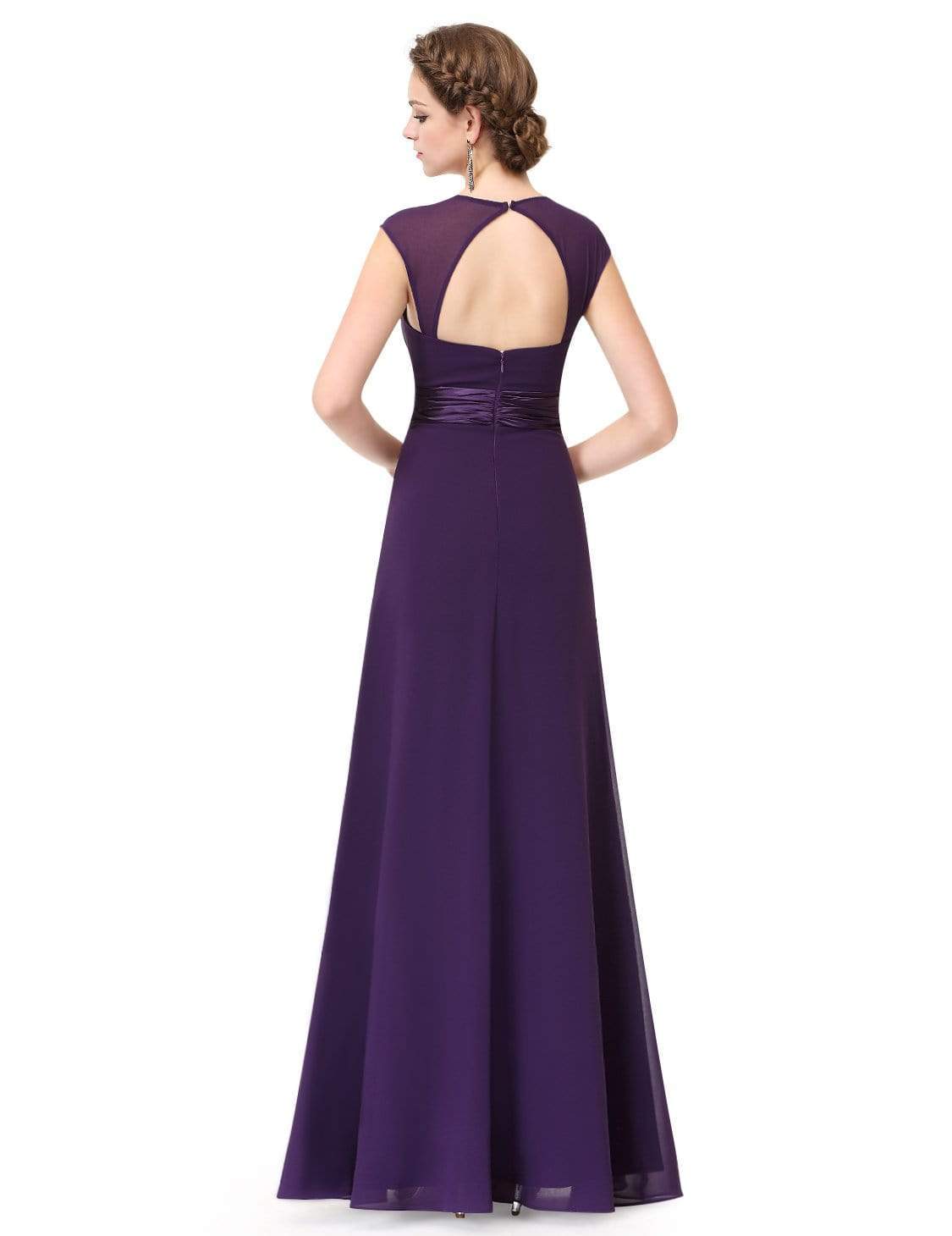 Color=Dark Purple | Sleeveless Floor Length Evening Dress With Empire Waist-Dark Purple 3