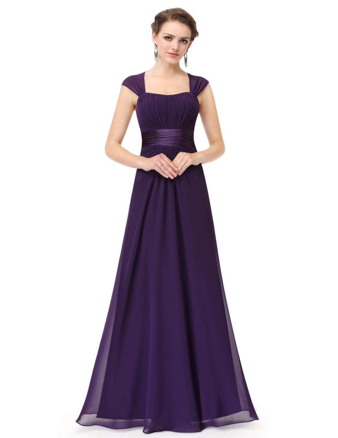 Color=Dark Purple | Sleeveless Floor Length Evening Dress With Empire Waist-Dark Purple 4