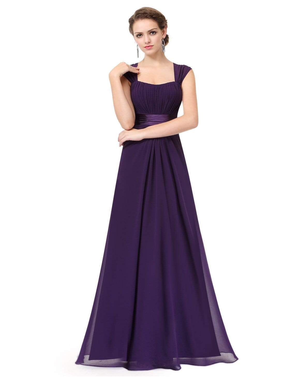 Color=Dark Purple | Sleeveless Floor Length Evening Dress With Empire Waist-Dark Purple 5