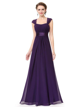 Color=Dark Purple | Sleeveless Floor Length Evening Dress With Empire Waist-Dark Purple 1