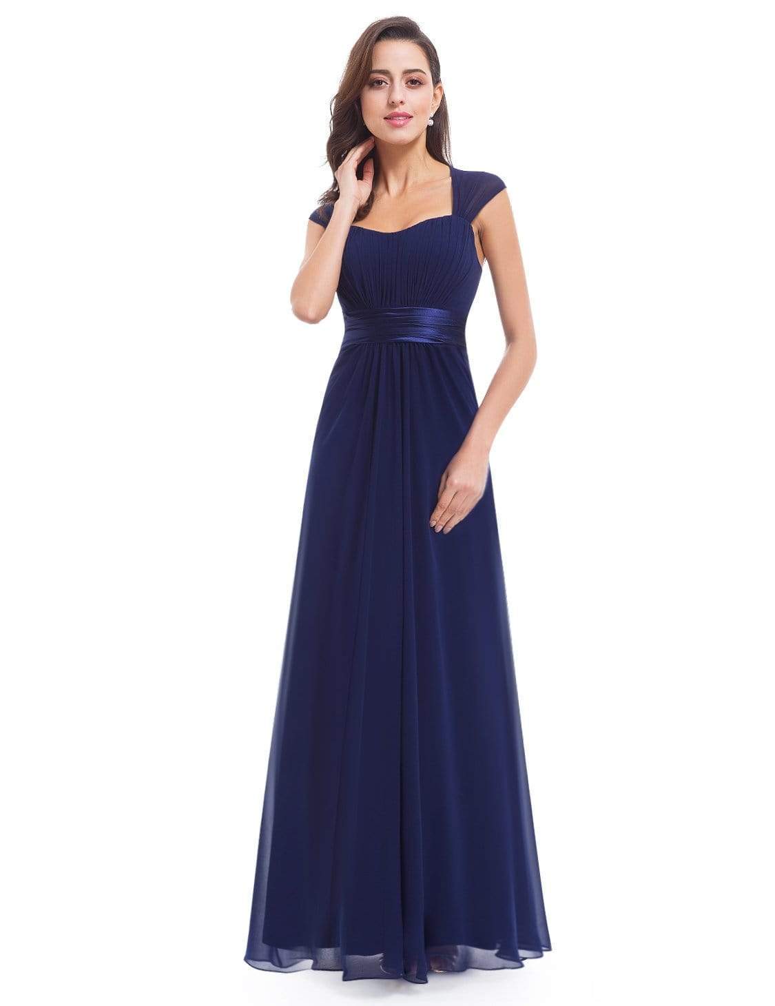 Color=Navy Blue | Sleeveless Floor Length Evening Dress With Empire Waist-Navy Blue 4