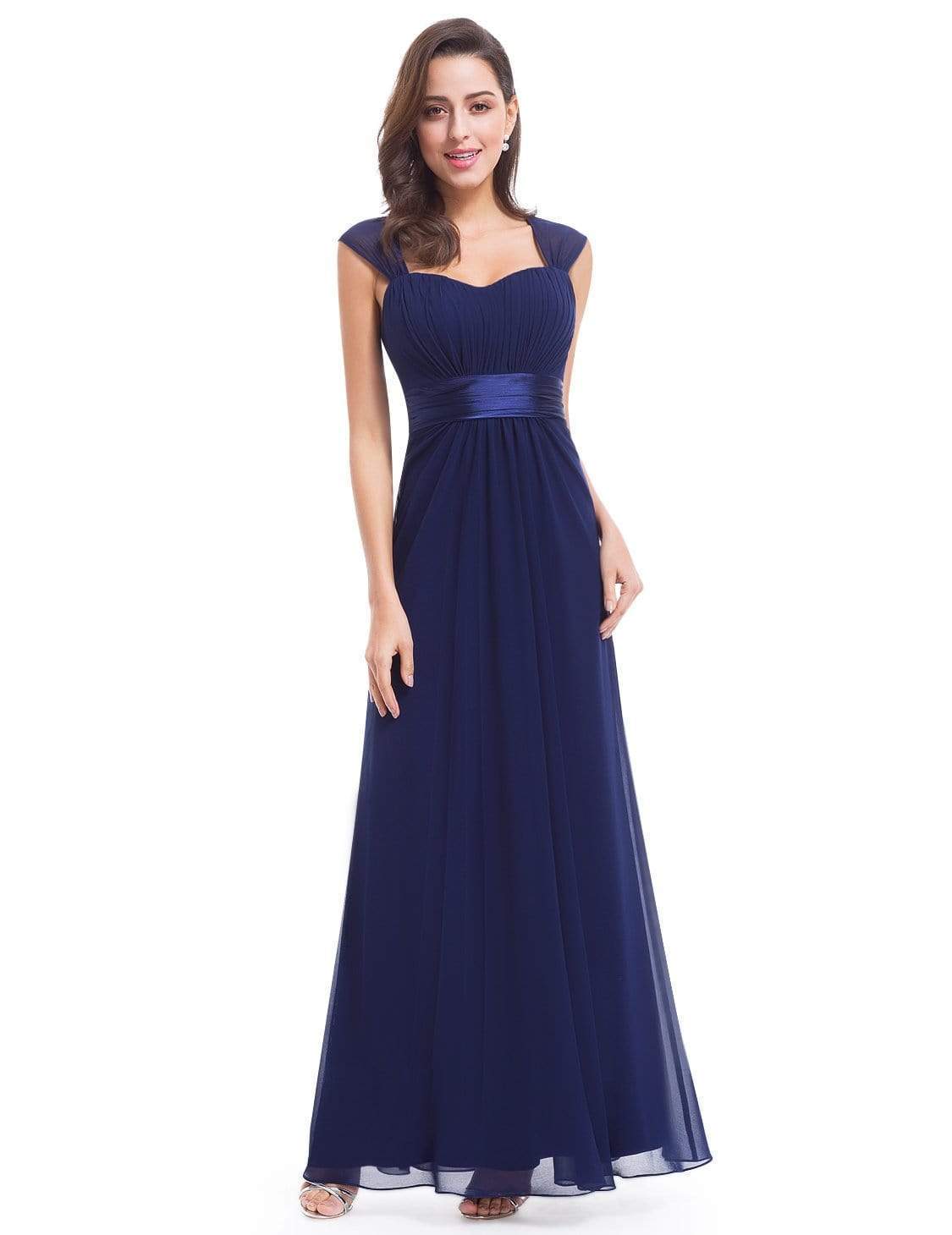 Color=Navy Blue | Sleeveless Floor Length Evening Dress With Empire Waist-Navy Blue 1