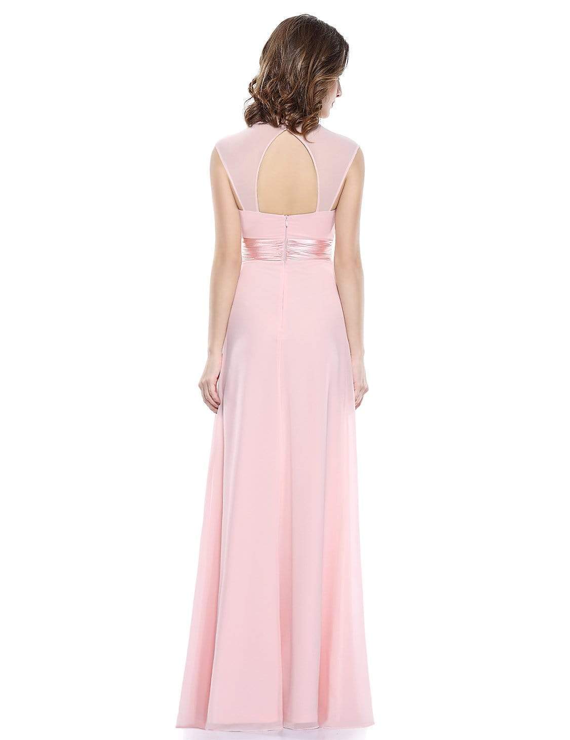 Color=Pink | Sleeveless Floor Length Evening Dress With Empire Waist-Pink 3