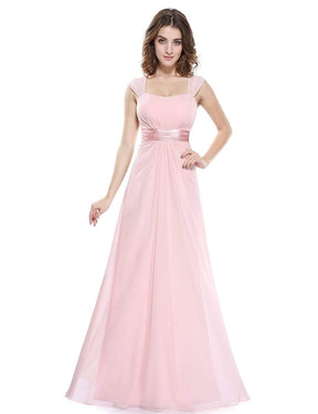 Color=Pink | Sleeveless Floor Length Evening Dress With Empire Waist-Pink 4