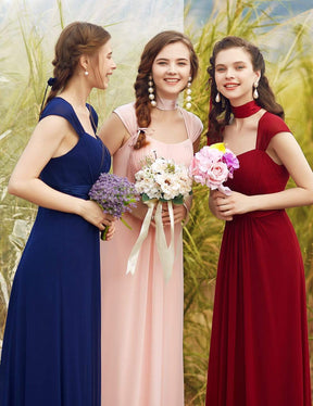 Color=Pink | Sleeveless Floor Length Evening Dress With Empire Waist-Pink 5