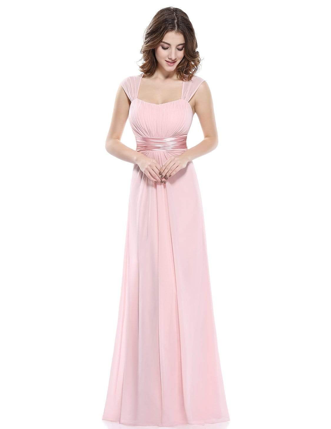 Color=Pink | Sleeveless Floor Length Evening Dress With Empire Waist-Pink 1