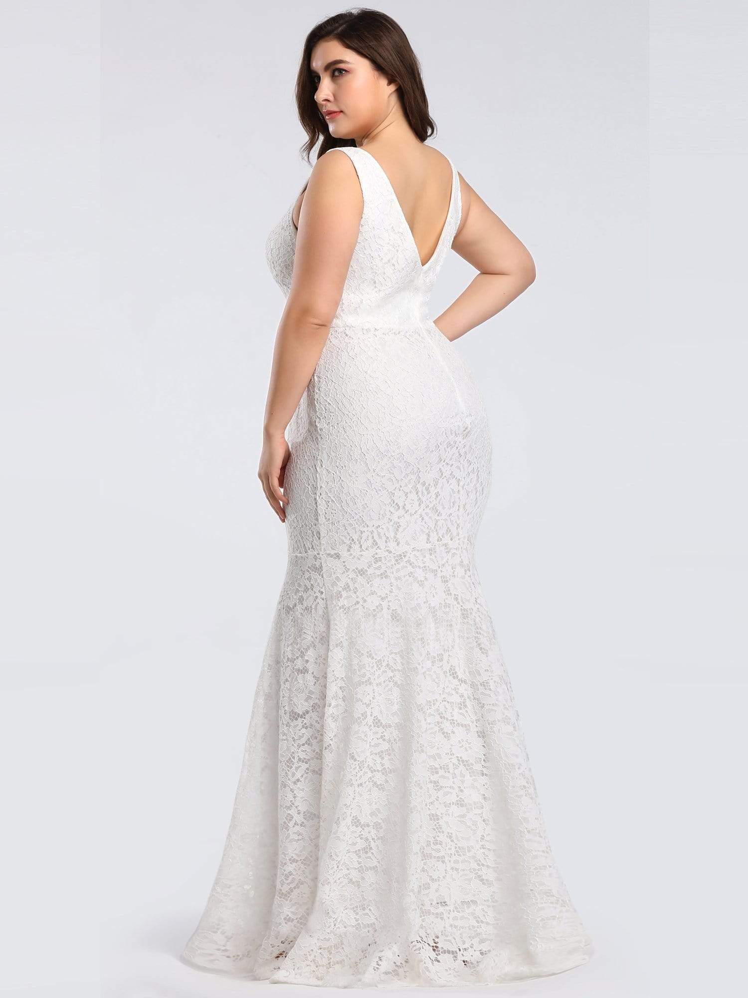 Color=White | Sexy Fitted Lace Mermaid Style Evening Gown-White 9