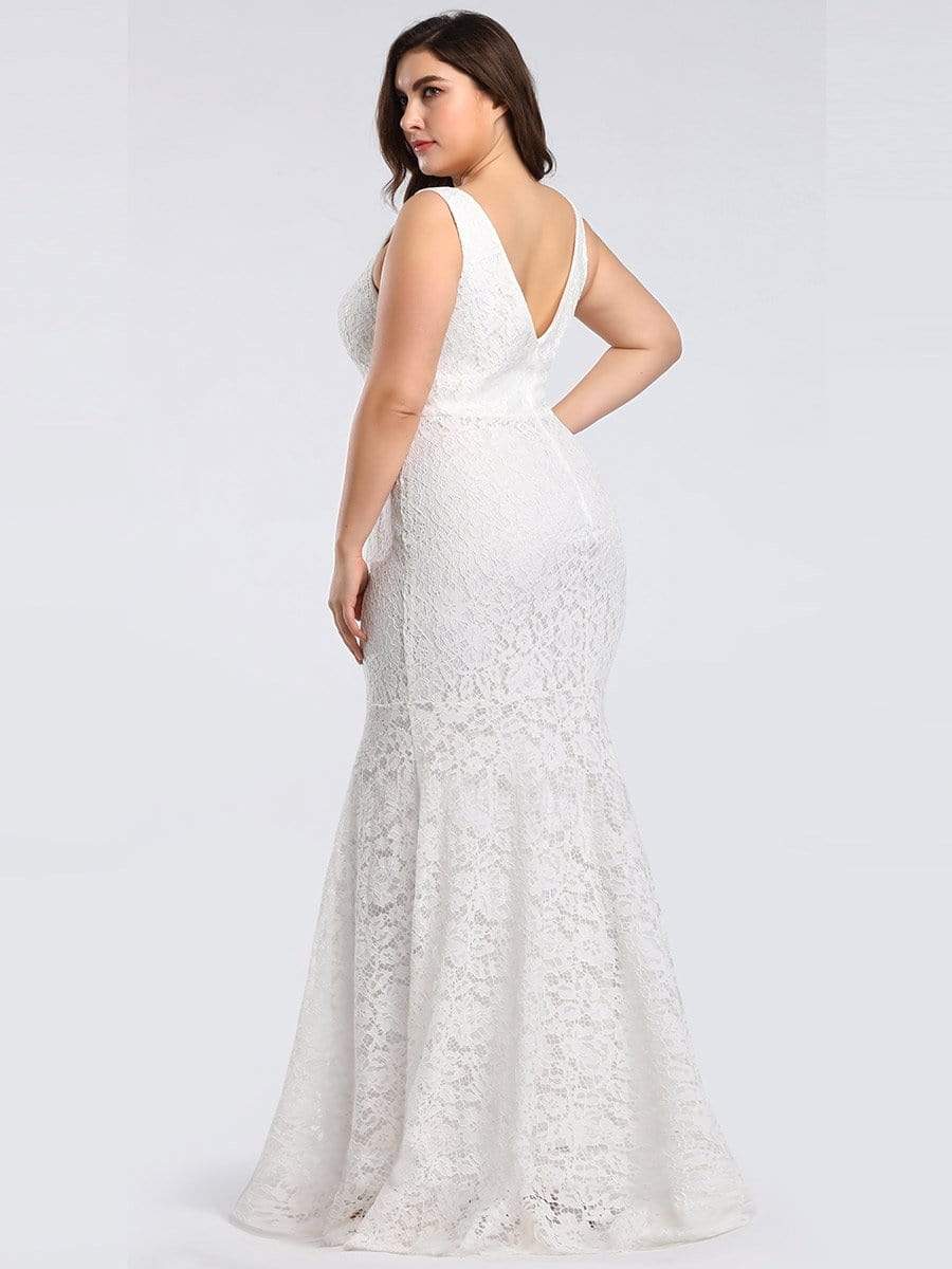 Color=White | Plus Size Sexy Fitted Lace Mermaid Style Evening Gown-White 2