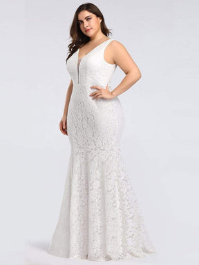 Color=White | Plus Size Sexy Fitted Lace Mermaid Style Evening Gown-White 4