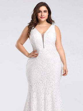Color=White | Plus Size Sexy Fitted Lace Mermaid Style Evening Gown-White 5