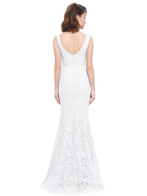 COLOR=White | Sexy Fitted Lace Mermaid Style Evening Gown-White 6