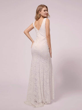 COLOR=White | Deep V Neck Lace Mermaid Maternity Dress-White 2