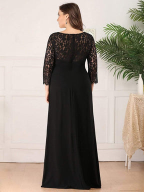 COLOR=Black | Maxi Long Elegant Plus Size Evening Gowns For Women With Long Sleeve-Black 2