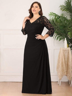 COLOR=Black | Maxi Long Elegant Plus Size Evening Gowns For Women With Long Sleeve-Black 3