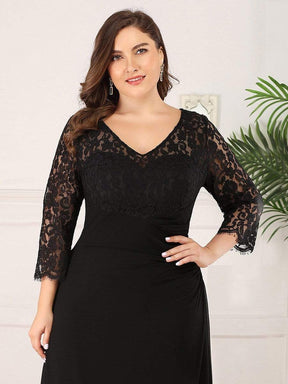 COLOR=Black | Maxi Long Elegant Plus Size Evening Gowns For Women With Long Sleeve-Black 5