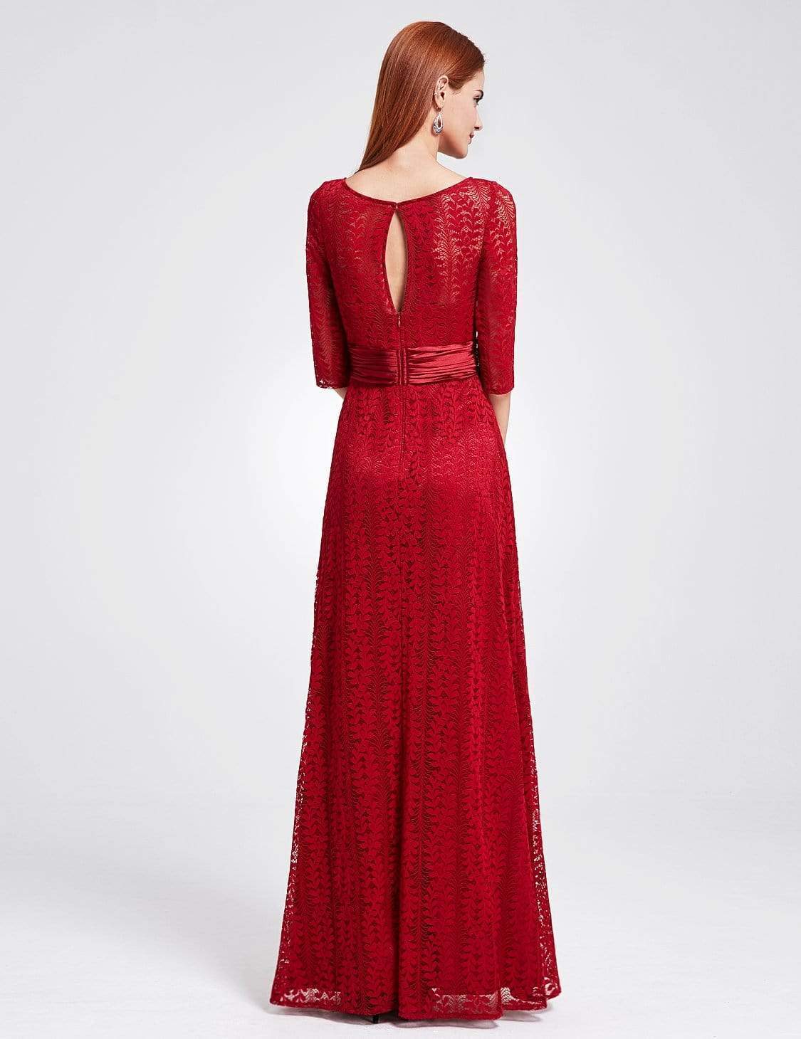 Color=Burgundy | Long Sleeve Lace Formal Mother Of The Bride Dress-Burgundy 2
